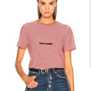 Saint Laurent Striped T-shirt Red and White